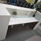 Used Second hand White and Wood Office Reception Desk with countertop H:117cm D:80cm W:240cm