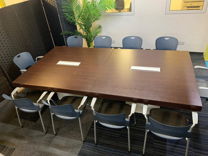 Used 2 Walnut and White Extra Large Wood Finish Square Cube Base  Office Meeting Conference Boardroom Table 280cm x 140cm