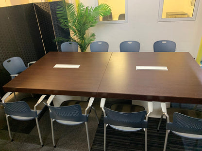 Used 2 Walnut and White Extra Large Wood Finish Square Cube Base  Office Meeting Conference Boardroom Table 280cm x 140cm