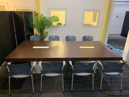 Used 2 Walnut and White Extra Large Wood Finish Square Cube Base  Office Meeting Conference Boardroom Table 280cm x 140cm