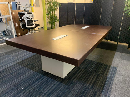 Used 2 Walnut and White Extra Large Wood Finish Square Cube Base  Office Meeting Conference Boardroom Table 280cm x 140cm
