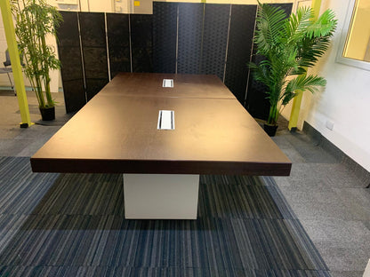 Used 2 Walnut and White Extra Large Wood Finish Square Cube Base  Office Meeting Conference Boardroom Table 280cm x 140cm