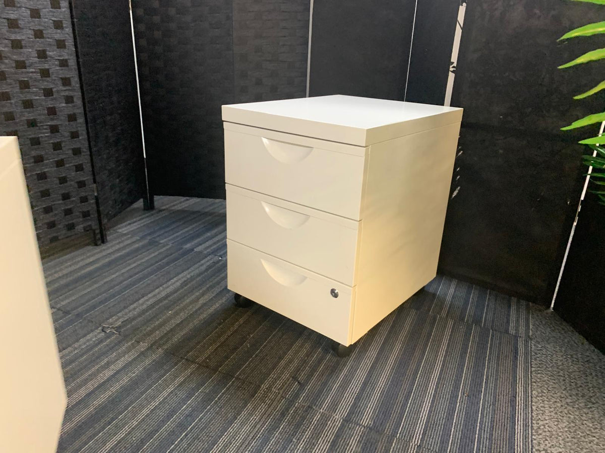 Used IKEA Erik White Metal Office pedestal with 3 Drawers on Wheels