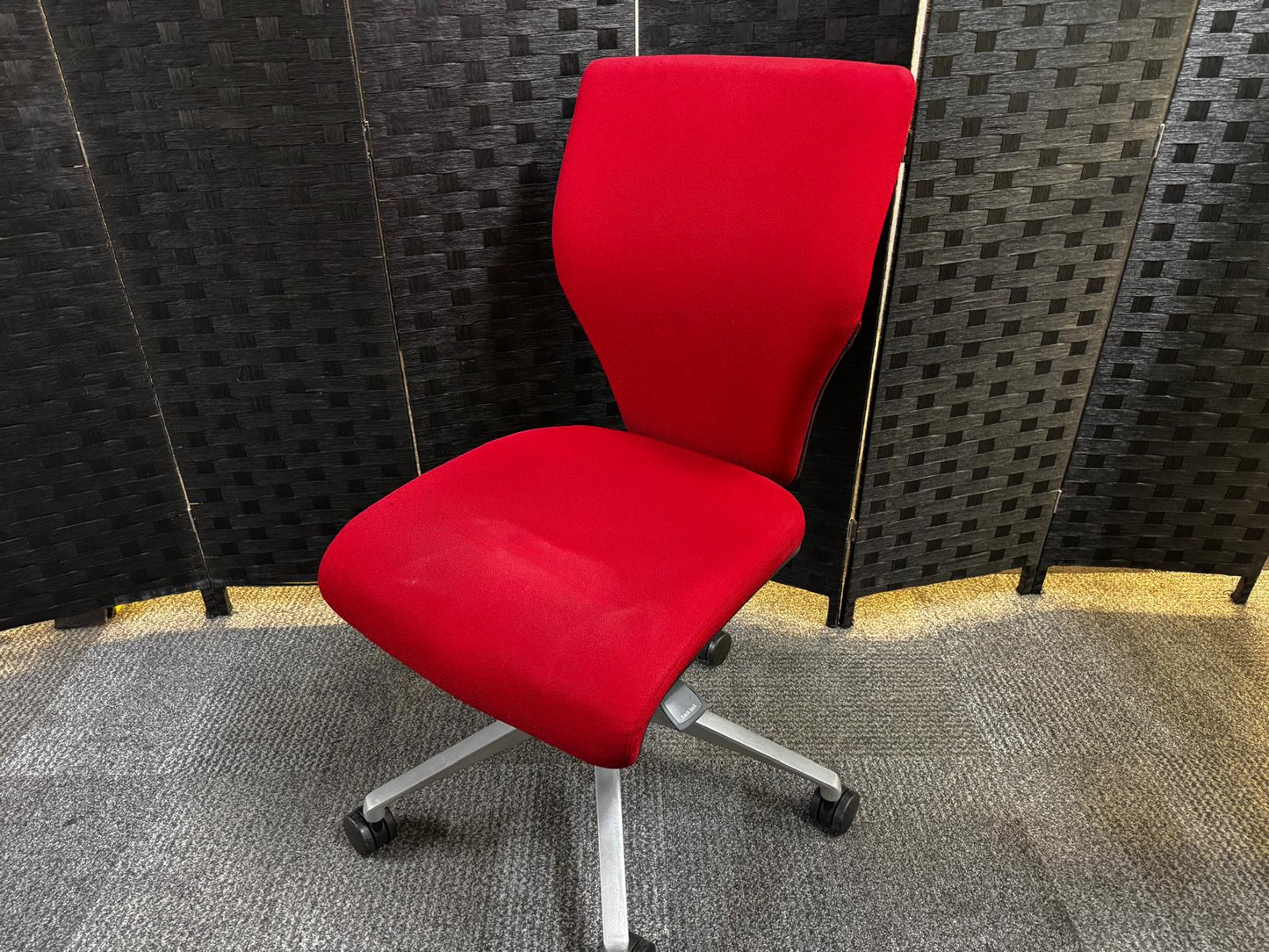 Red Swivel Office Chair by Orangebox on castors - no arms