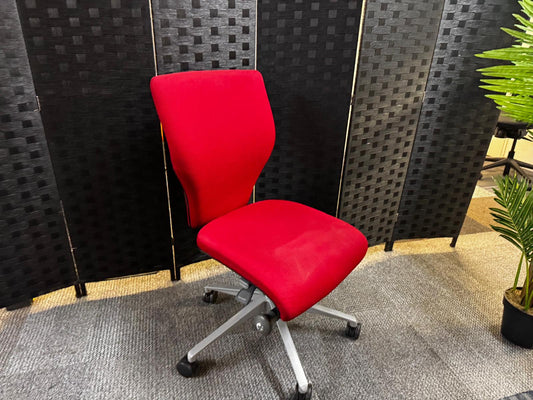 Red Swivel Office Chair by Orangebox on castors - no arms
