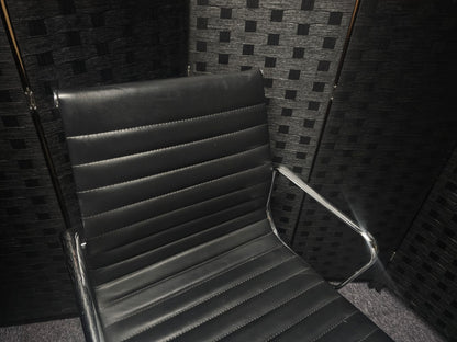 Black leatherette Swivel Meeting Chair- Ribbed Auto-Return Swivel Chair
