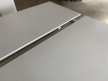 White 2 seater office electric sit stand desk, height adjustable, 2 pod Table