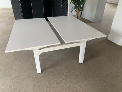 White 2 seater office electric sit stand desk, height adjustable, 2 pod Table