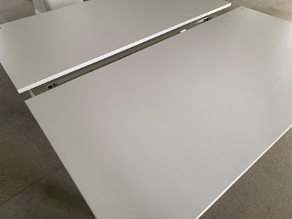 White 2 seater office electric sit stand desk, height adjustable, 2 pod Table
