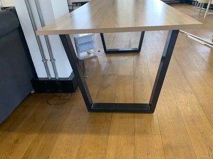 Used Wood Oak Office Desk Table With Black Industrial Legs Square legs Dining table. £399