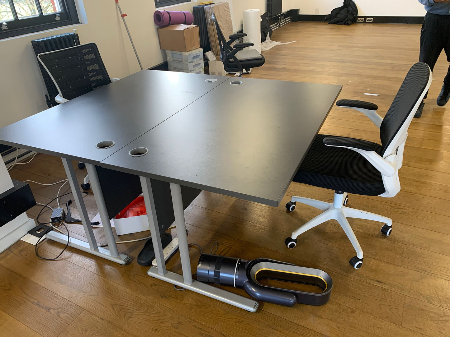 Used Straight Office Desk dark grey Top Silver Cantilever Leg