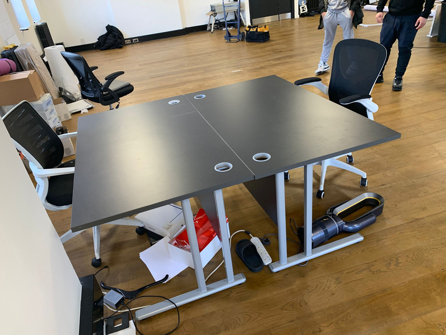 Used Straight Office Desk dark grey Top Silver Cantilever Leg