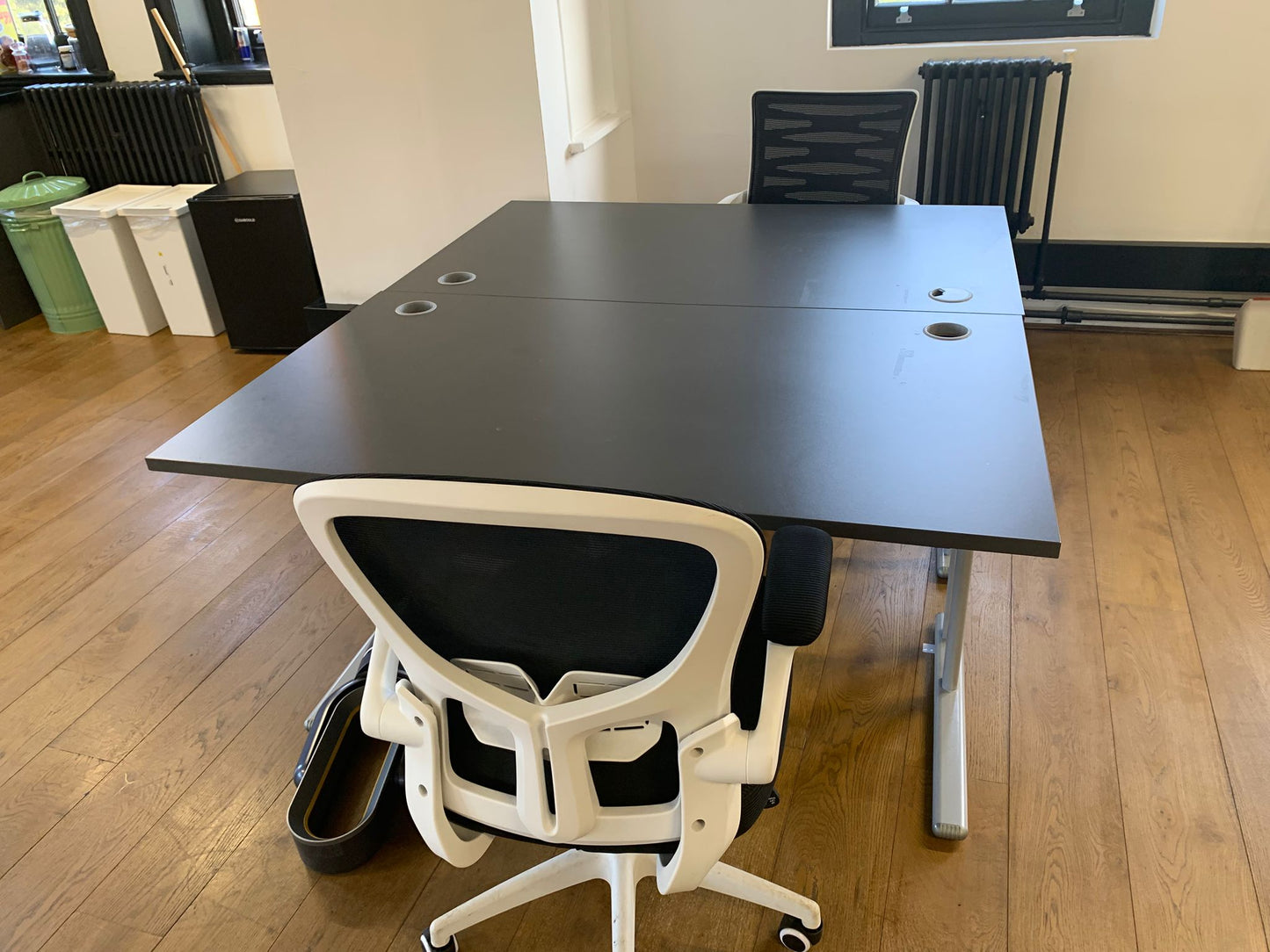 Used Straight Office Desk dark grey Top Silver Cantilever Leg