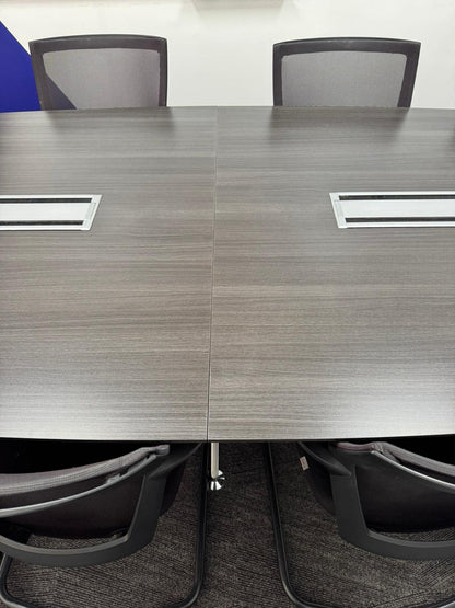 Used Office Boardroom Meeting Table Anthracite chrome Comms Boxes plus 10 x Chairs 304cm x 120xm