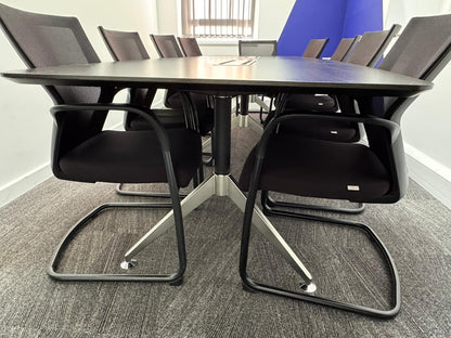 Used Office Boardroom Meeting Table Anthracite chrome Comms Boxes plus 10 x Chairs 304cm x 120xm