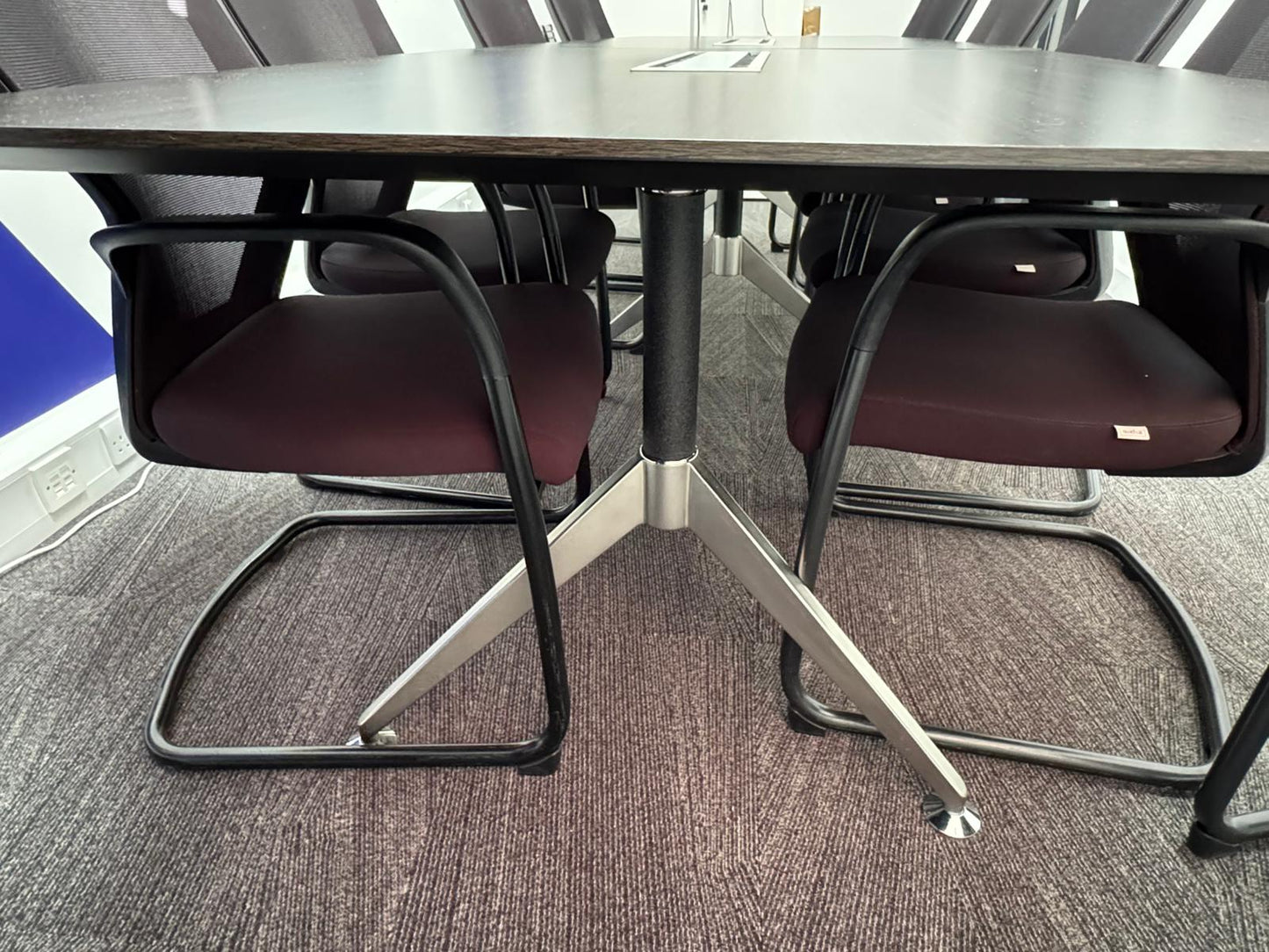 Used Office Boardroom Meeting Table Anthracite chrome Comms Boxes plus 10 x Chairs 304cm x 120xm