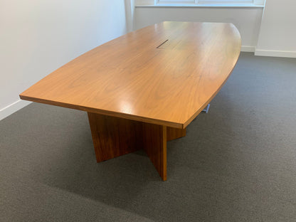 Used boardroom office conference meeting Wood finish boat shaped table desk 265cm x 130cm