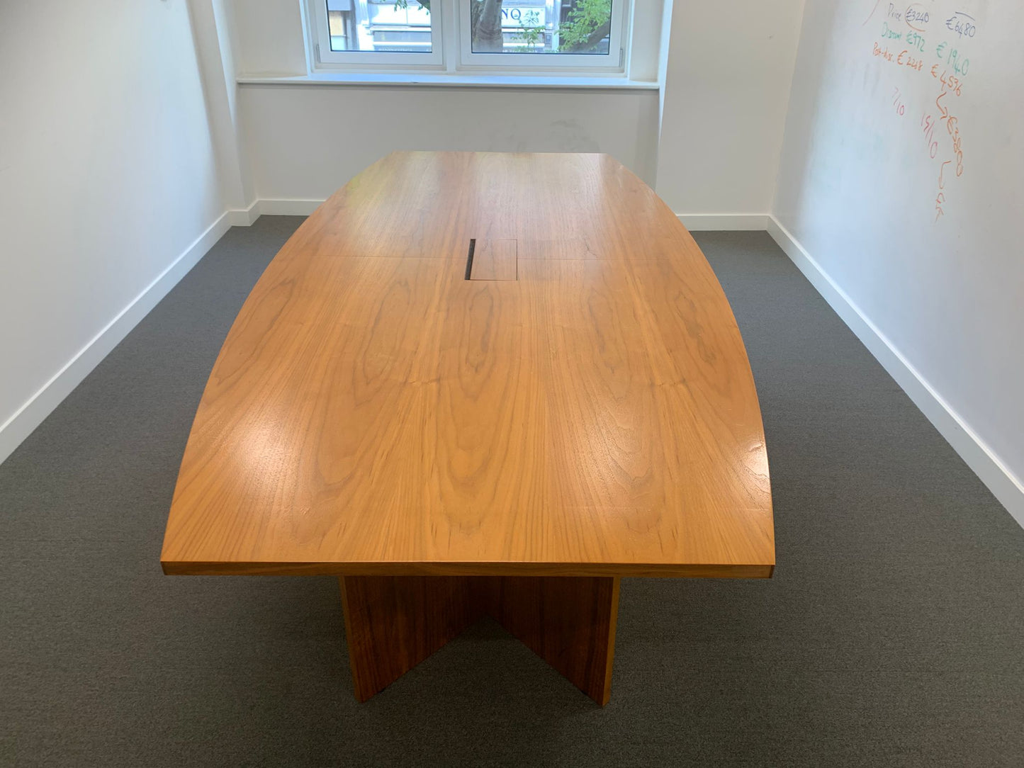 Used boardroom office conference meeting Wood finish boat shaped table desk 265cm x 130cm