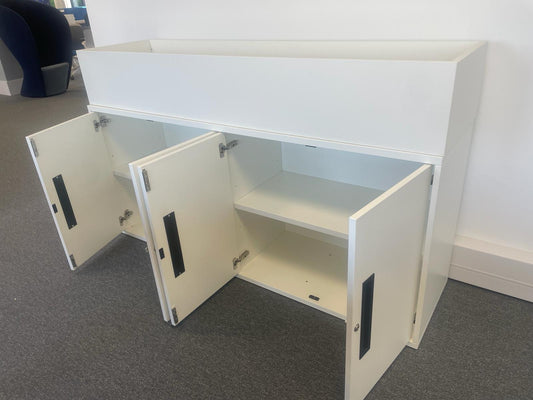 Used  Cupboard  White End of Desk cabinet with Planters 4 door