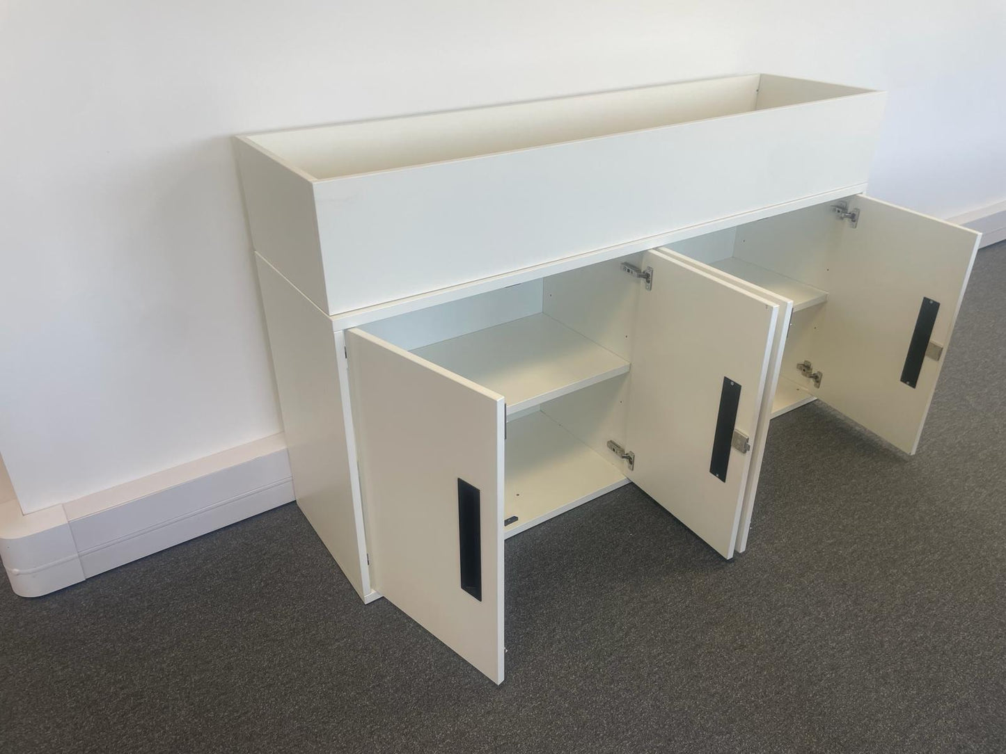 Used  Cupboard  White End of Desk cabinet with Planters 4 door