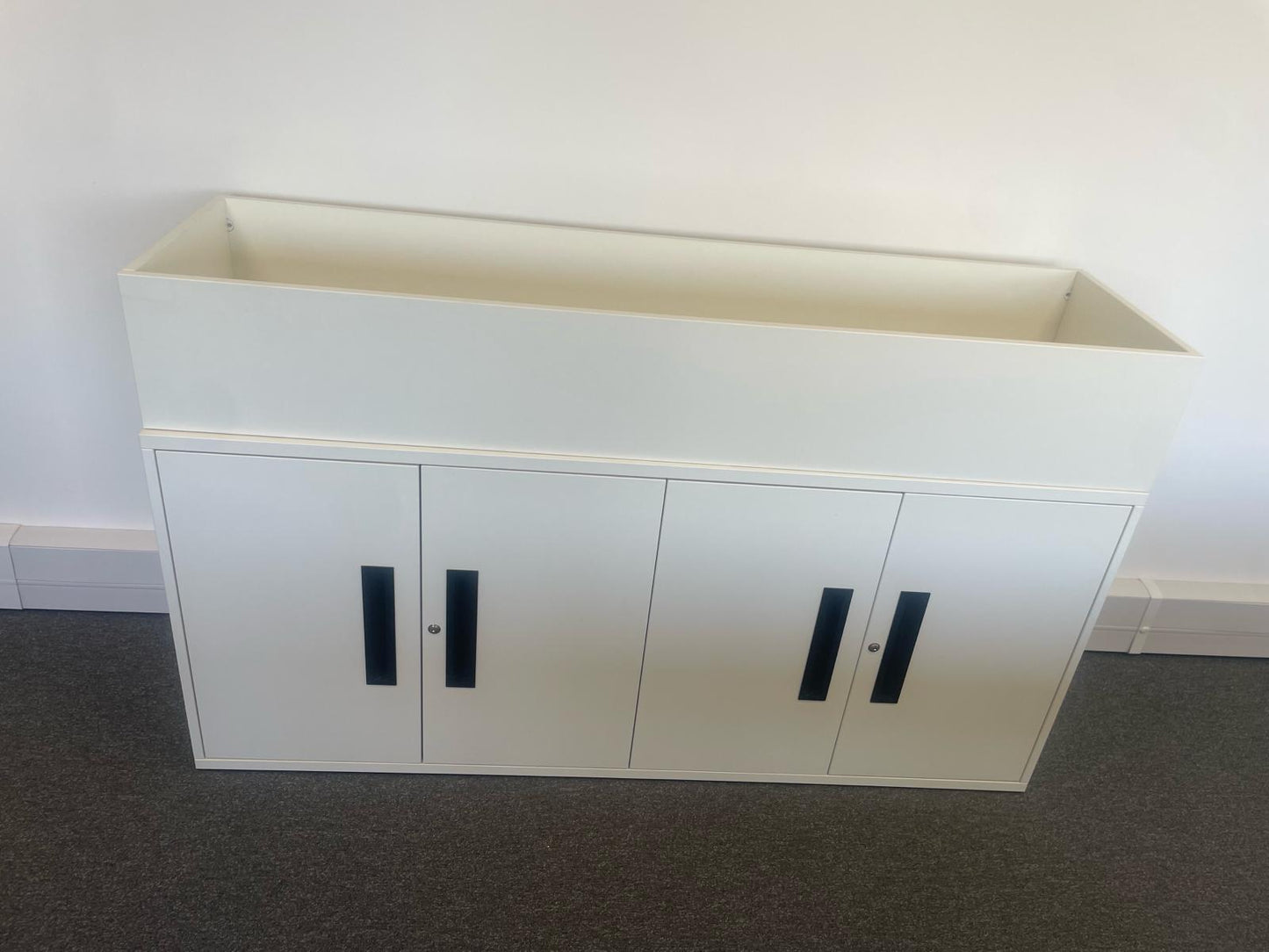 Used  Cupboard  White End of Desk cabinet with Planters 4 door