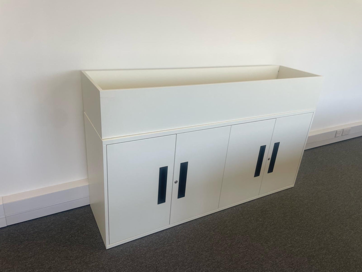 Used  Cupboard  White End of Desk cabinet with Planters 4 door