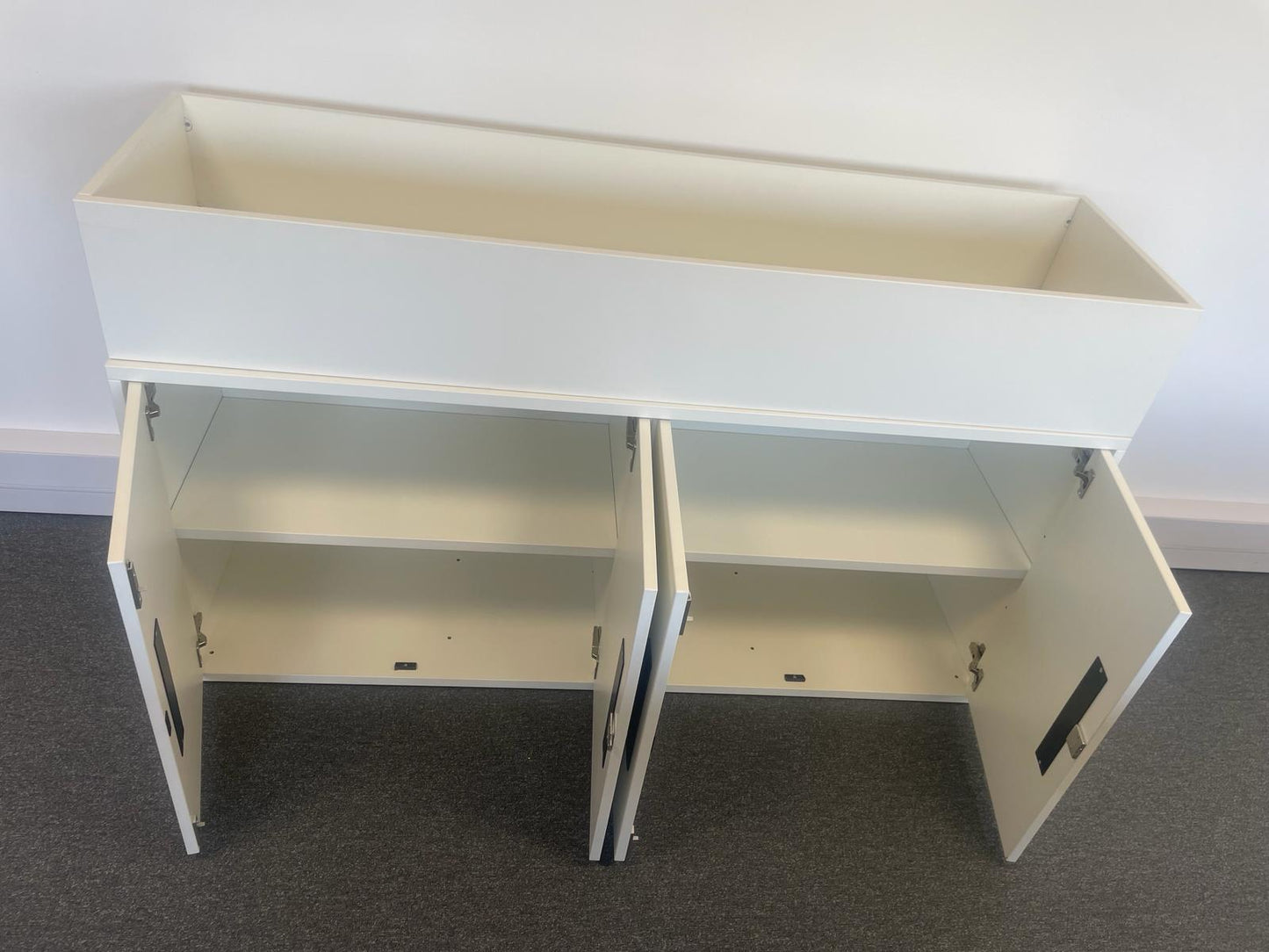 Used  Cupboard  White End of Desk cabinet with Planters 4 door