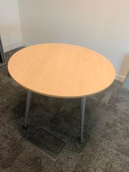 Second hand Herman miller office breakout circular metal legs maple top table 100cm diameter