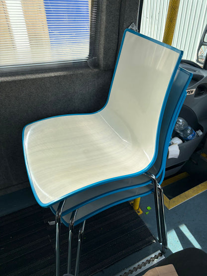 Secondhand dining chair with chrome legs - stackable turtle shell design