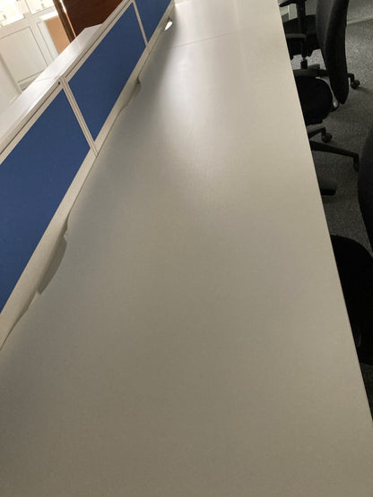 White 10-seater office bench desk 600cm x 160cm