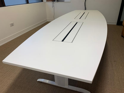 Used White Boardroom Conference Meeting Table W 350cm x D 120cm x 73cm H