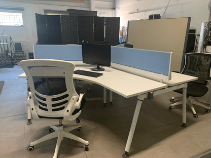 Herman Miller Three person office bench desk in white, 3 seater arc table