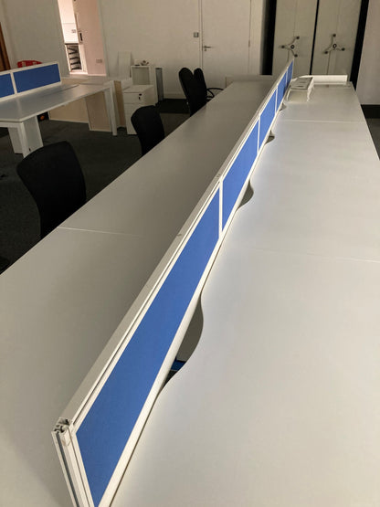 White 10-seater office bench desk 600cm x 160cm