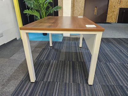 Walnut finish study desk with contrasting white legs and modesty panel 120cm x 80cm