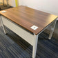 Walnut finish study desk with contrasting white legs and modesty panel 120cm x 80cm