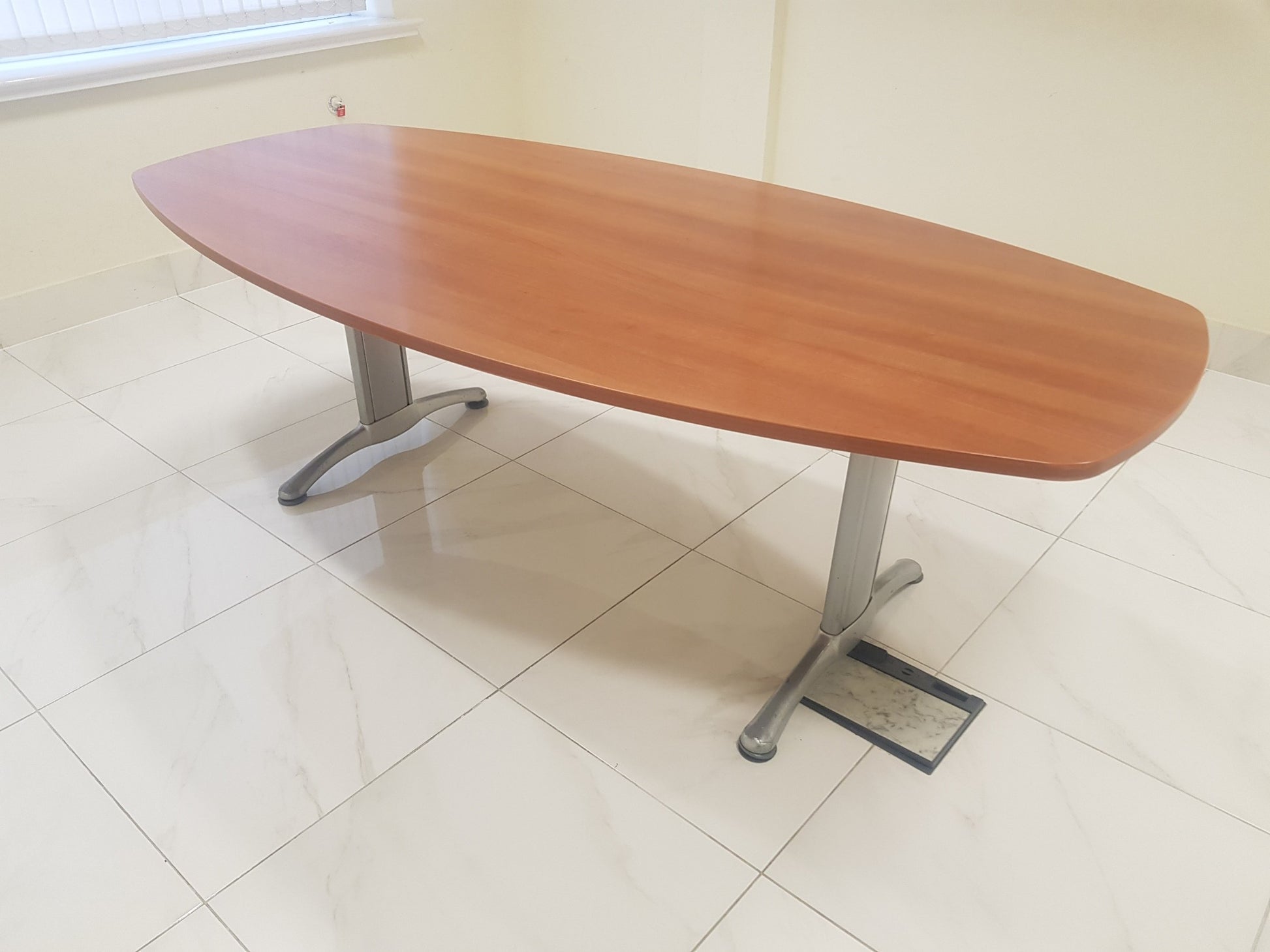 Wooden boardroom meeting conference table with metal legs