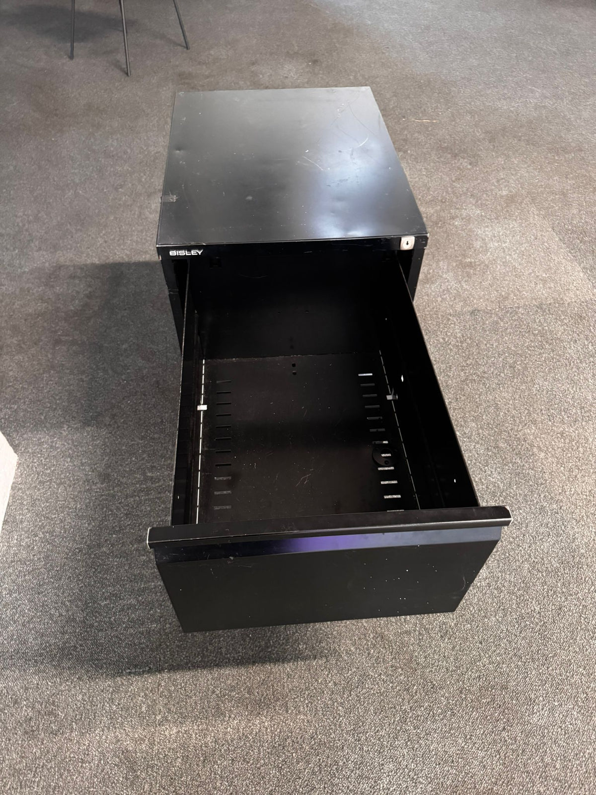 Pre-owned two drawer cabinet pedestal Black Bisley   D62cm x H71cm x W47cm
