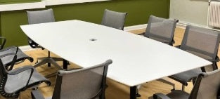 Used office boardroom conference meeting training white boat shaped table 240cm x122cm