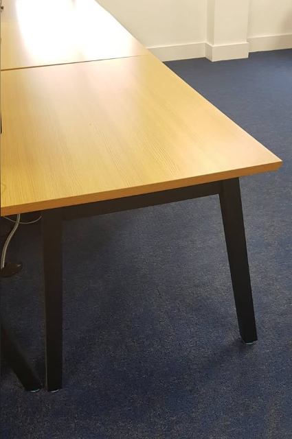 Used Single Desk Wood finish top Black frame legs stick office 140cm x 80cm