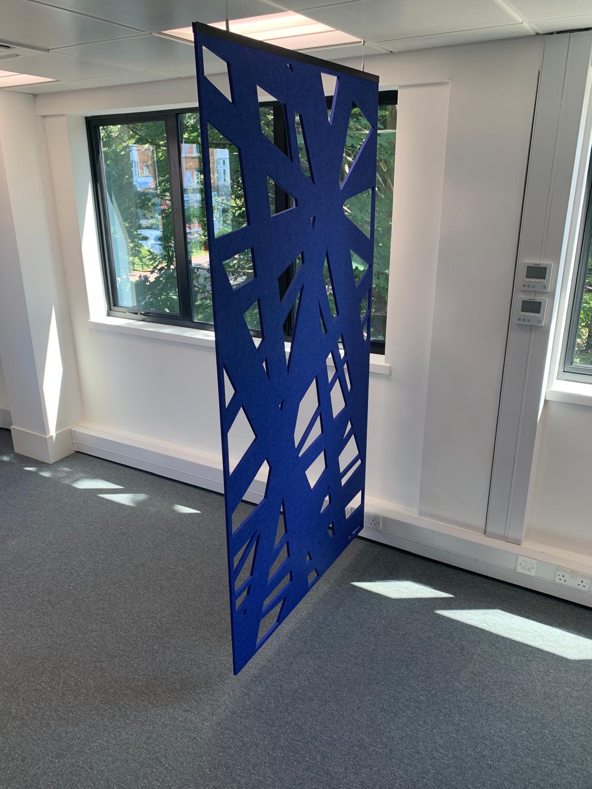 Pre-owned ceiling hung blue divider