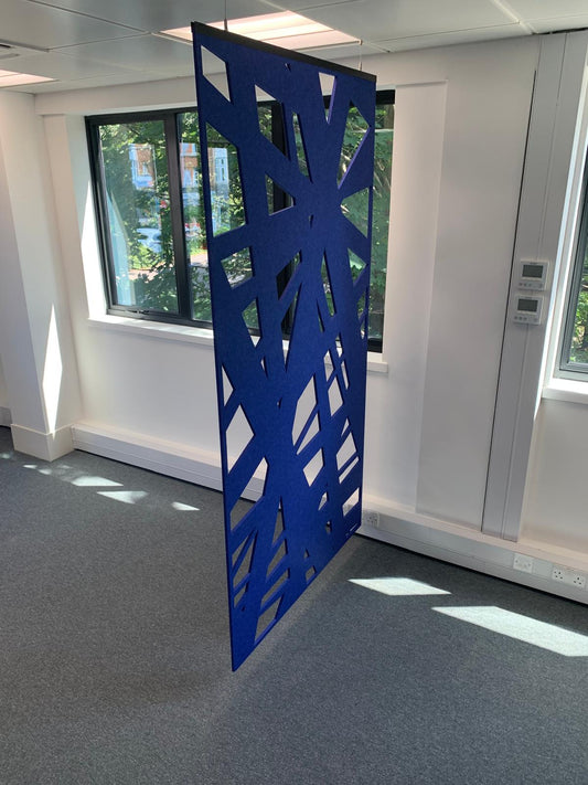 Pre-owned ceiling hung blue divider