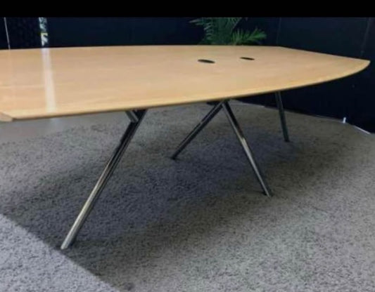 Used Extra large maple conference boardroom meeting boat barrel shape table 290cm x 118cm