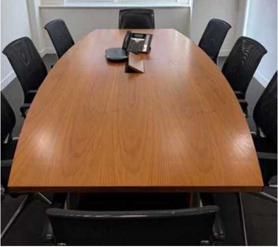 Used boardroom office conference meeting Wood finish boat shaped table desk 265cm x 130cm