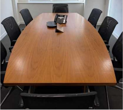 Used boardroom office conference meeting Wood finish boat shaped table desk 265cm x 130cm