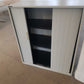 Grey sliding door cupboard, adjustable shelf office storage cabinet, 2 door tambour unit- H=136cm D=43cm W=120cm