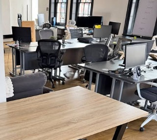 Used Straight Office Desk dark grey Top Silver Cantilever Leg