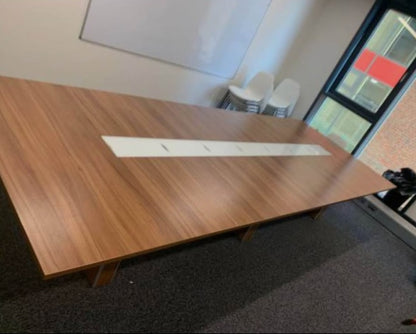 Second hand Extra large wood finish conference boardroom meeting office table H 73cm D 150cm W 400cm