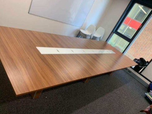 Second hand Extra large wood finish conference boardroom meeting office table H 73cm D 150cm W 400cm