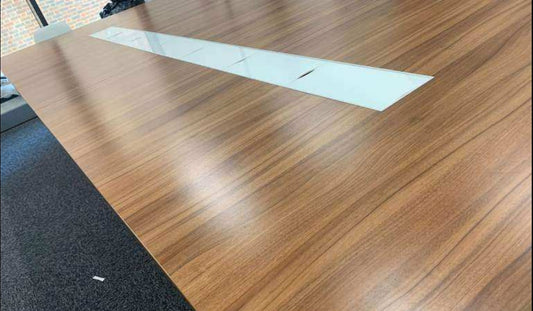 Second hand Extra large wood finish conference boardroom meeting office table H 73cm D 150cm W 400cm