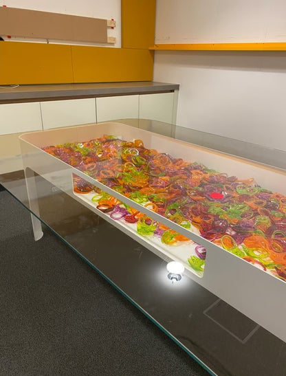 Modern white boardroom meeting conference table glass top 140cm w x 225cm d x 73cm h